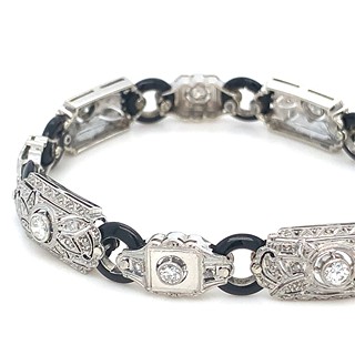 Náramek s diamanty a onyxy | zlato - platina | Art deco | Francie - Paříž 1930