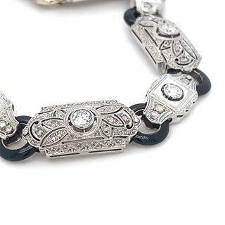 Náramek s diamanty a onyxy | zlato - platina | Art deco | Francie - Paříž 1930