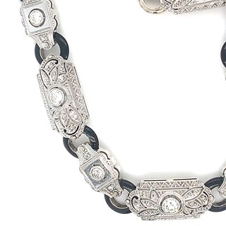 Náramek s diamanty a onyxy | zlato - platina | Art deco | Francie - Paříž 1930