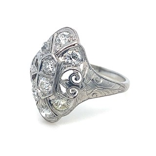 Prsten s diamanty | Art deco | platina | Československo 1930