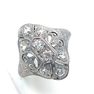 Prsten s diamanty | Art deco | platina | Československo 1930