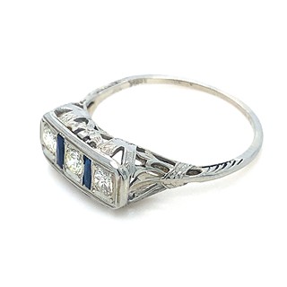 Prsten s diamanty a safíry | Art deco | Československo 1930