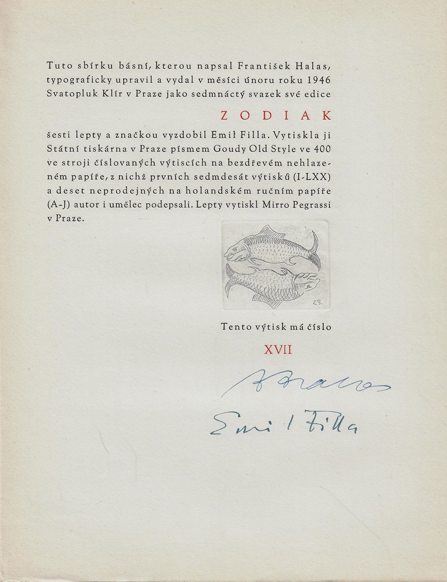 Emil Filla (1882 - 1953) - podpis - Torso naděje / František Halas ; lepty Emil Filla