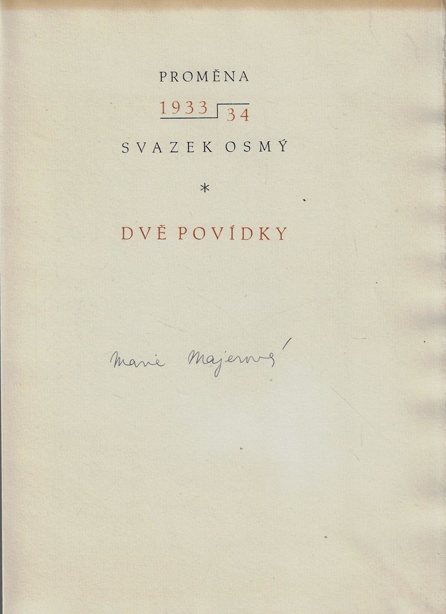 Josef Hodek (1888 - 1973) - podpis - Dvě povídky / Marie Majerová ; litografie Josef Hodek