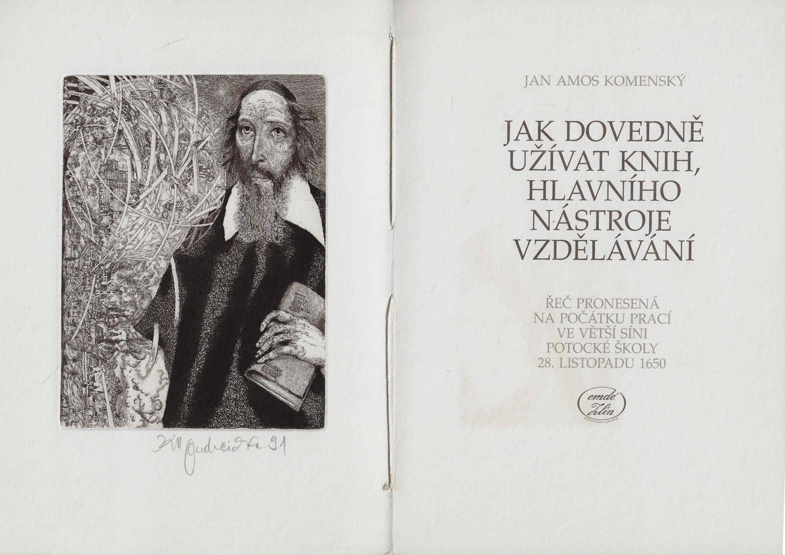 Karol Ondreička (1944 - 2003) - Jak dovedně užívat knih, hlavního nástroje vzdělávání / Jan Amos Komenský ; lept Karol Ondreička