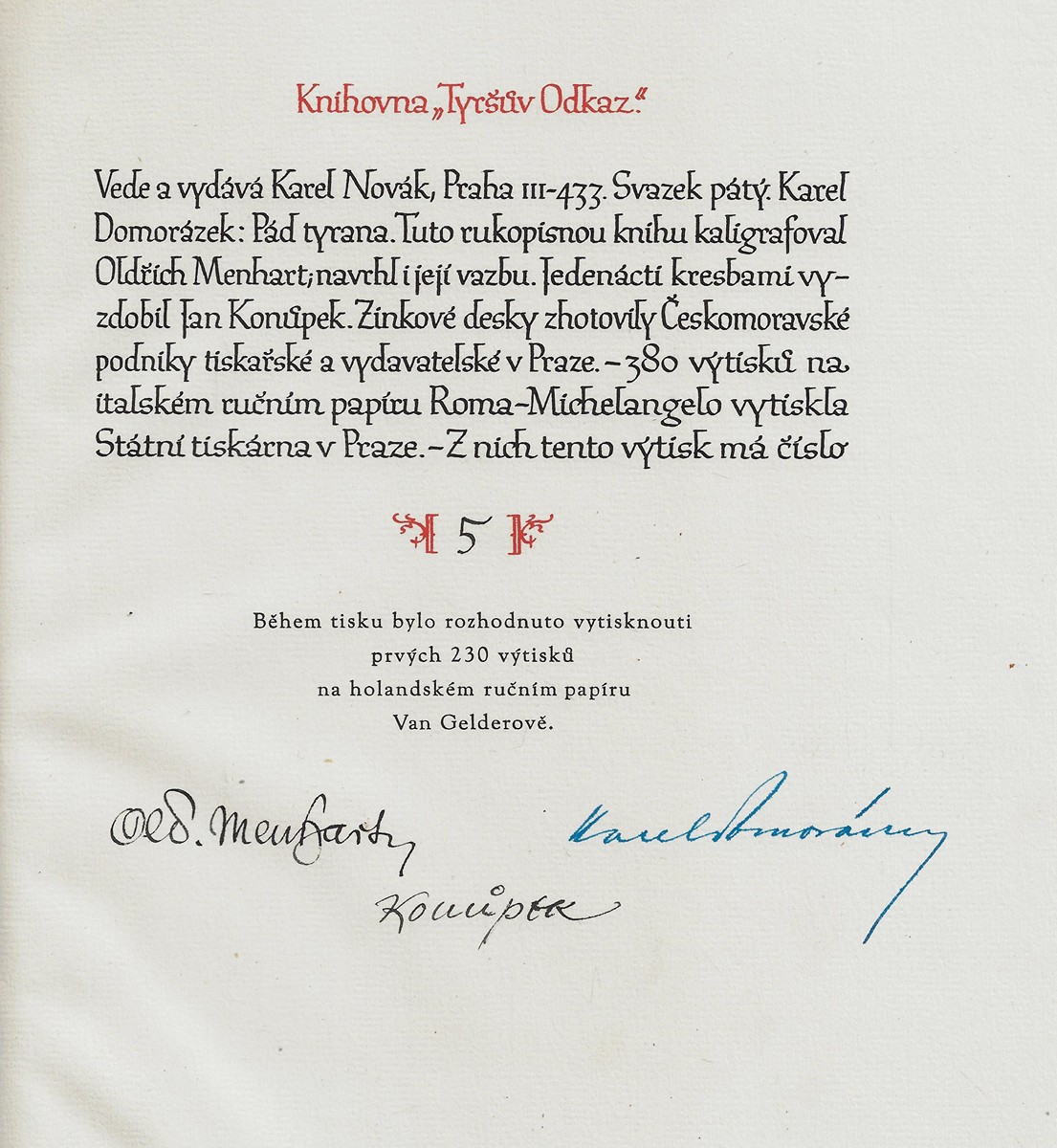 Jan Konůpek (1883 - 1950) - podpis - Pád tyrana / Karel Domorázek ; ilustrace Jan Konůpek