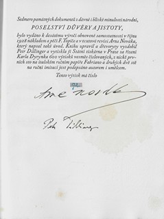 Petr Dillinger (1899 - 1954) - podpis - Poselství důvěry a jistoty / výzdoba Petr Dillinger ; revize Arno Novák