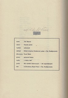 Jan Rajman (1892 - 1965) - podpis - Slezské písně / Petr Bezruč ; dřevoryty Karel Štěch ; vazba Jenda Rajman
