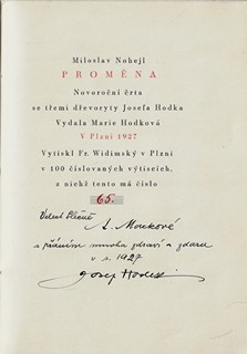 Josef Hodek (1888 - 1973) - podpis - Proměna / Miloslav Nohejl ; dřevoryty Josef Hodek