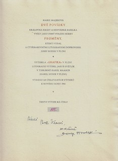 Josef Hodek (1888 - 1973) - podpis - Dvě povídky / Marie Majerová ; litografie Josef Hodek