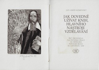 Karol Ondreička (1944 - 2003) - Jak dovedně užívat knih, hlavního nástroje vzdělávání / Jan Amos Komenský ; lept Karol Ondreička
