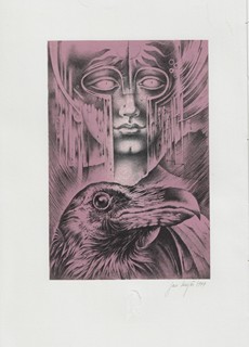 Jan Krejčí (1942 - 2001) - Havran ; Krkavec / Edgar Allan Poe ; litografie Jan Krejčí