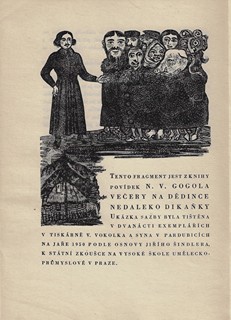 Jiří Šindler (1922 - 2015) - Večery na dědince nedaleko Dikanky / Nikolaj Vasiljevič Gogol ; dřevoryty Jiří Šindler