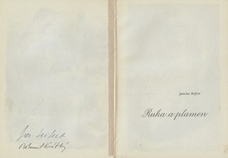 Jaroslav Seifert (1901 - 1986) - podpis - Ruka a plamen / Jaroslav Seifert ; litografie Bohumil Krátký
