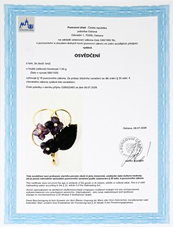 Secesní brož s ametysty a nefritem, květinový motiv