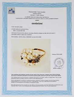 Zlatý perlový prsten s perlami Akoya a přírodními safíry