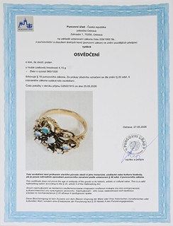 Zlatý prsten s přírodními opály - motýl