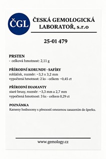Starožitný zlatý prsten s přírodními safíry a diamanty