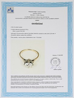 Luxusní zlatý solitér s přírodním diamantem 1,55 ct - certifikováno, odhadní cena 276.600 Kč