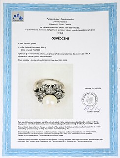 Výrazný zlatý prsten s přírodní perlou a diamanty 0,97 ct - certifikováno