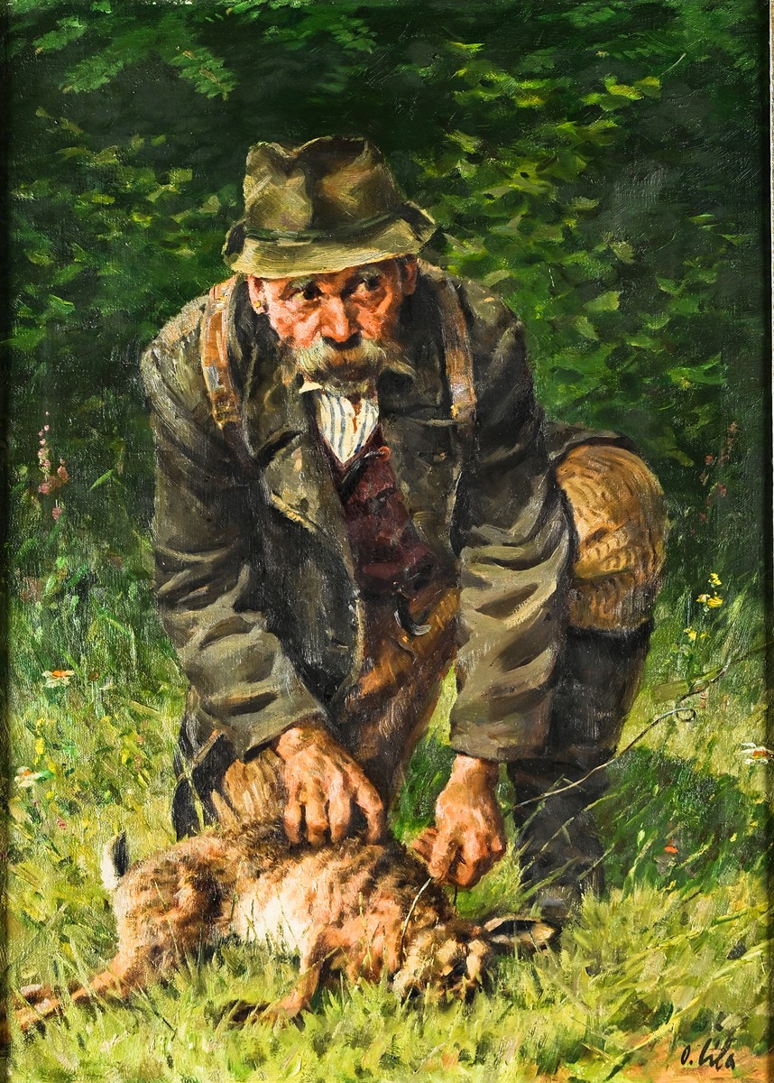 Otakar Číla (1894 - 1977) - Pytlák se zajícem
