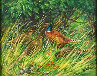 Otakar Číla (1894 - 1977) - Bažant a tři slepice