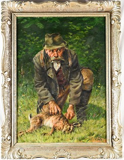 Otakar Číla (1894 - 1977) - Pytlák se zajícem