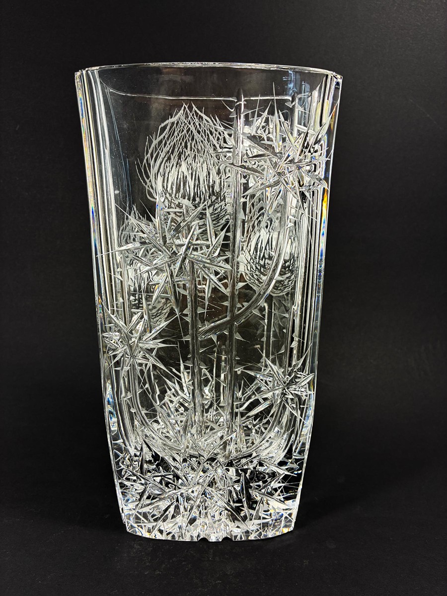 Švarc Josef - Skleněná váza, Bodláky, 26 cm
