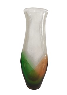 Špinar František - Váza hutní sklo - zeleno-ambrová, 27 cm