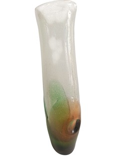 Špinar František - Váza hutní sklo - zeleno-ambrová, 27 cm
