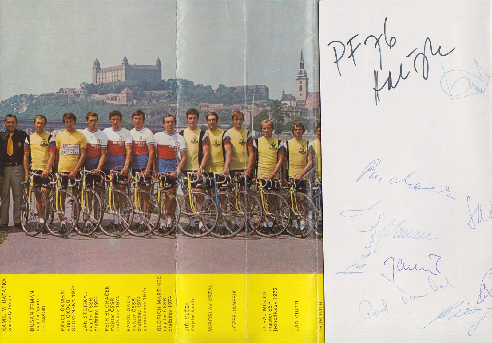 Více autorů - Podpisy cyklistů týmu Inter Bratislava