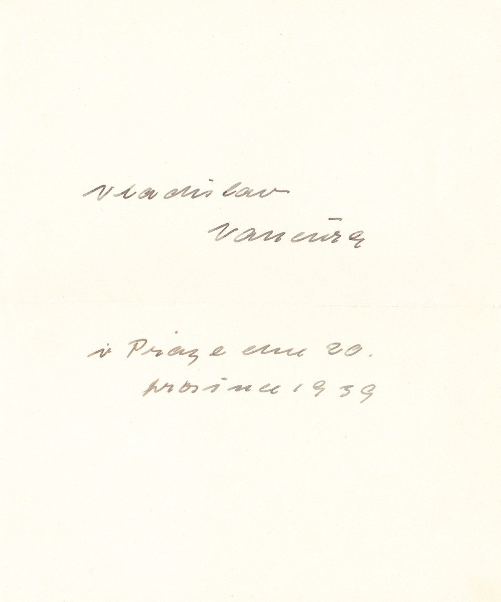 Vladislav Vančura (1891 - 1942) - Lístek s podpisem