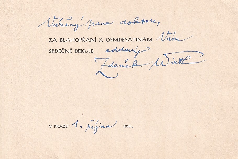 Zdeněk Wirth (1878 - 1961) - Dopis Prokopu Tomanovi ml.