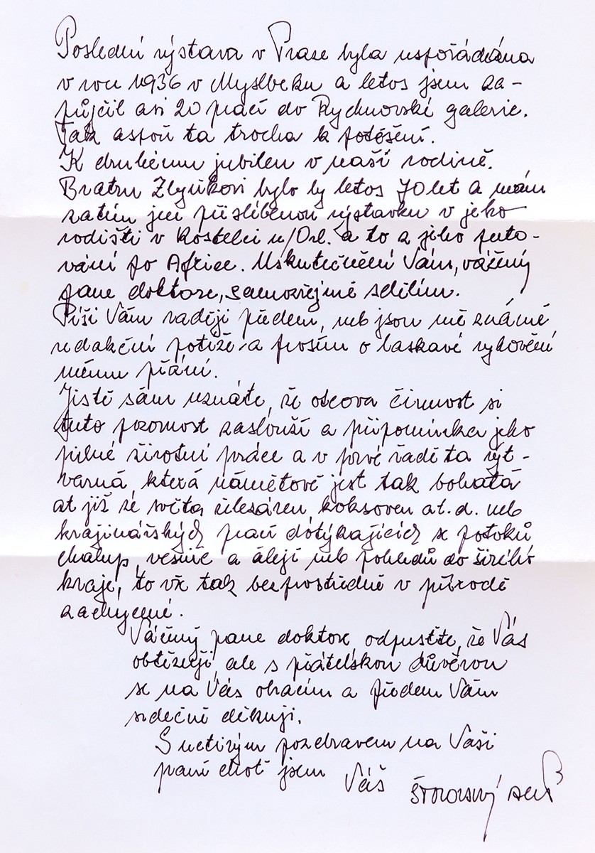 Aleš Štolovský (1911 - 1987) - Dopis Prokopu Tomanovi ml.