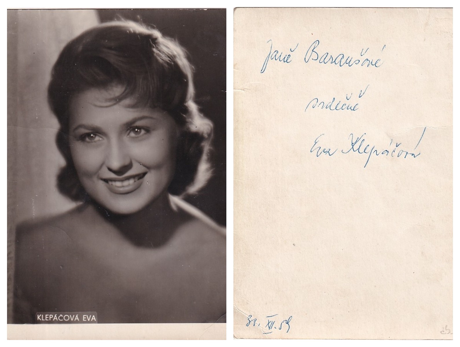 Eva Klepáčová (1933 - 2012) - Podpis na fotopohlednici