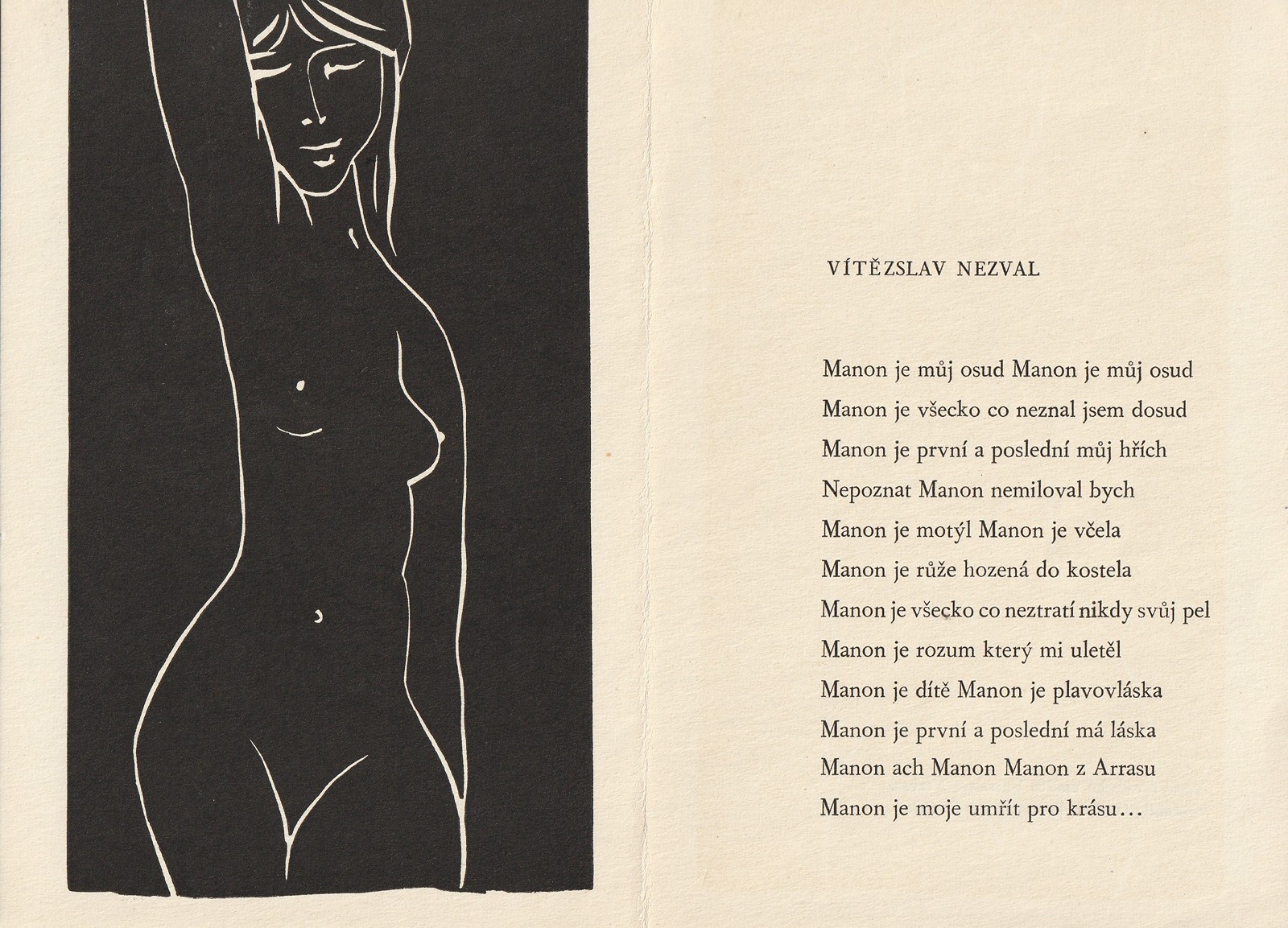 Ota Janeček (1919 - 1996) - Grafika s básní Vítězslava Nezvala Manon Lescaut