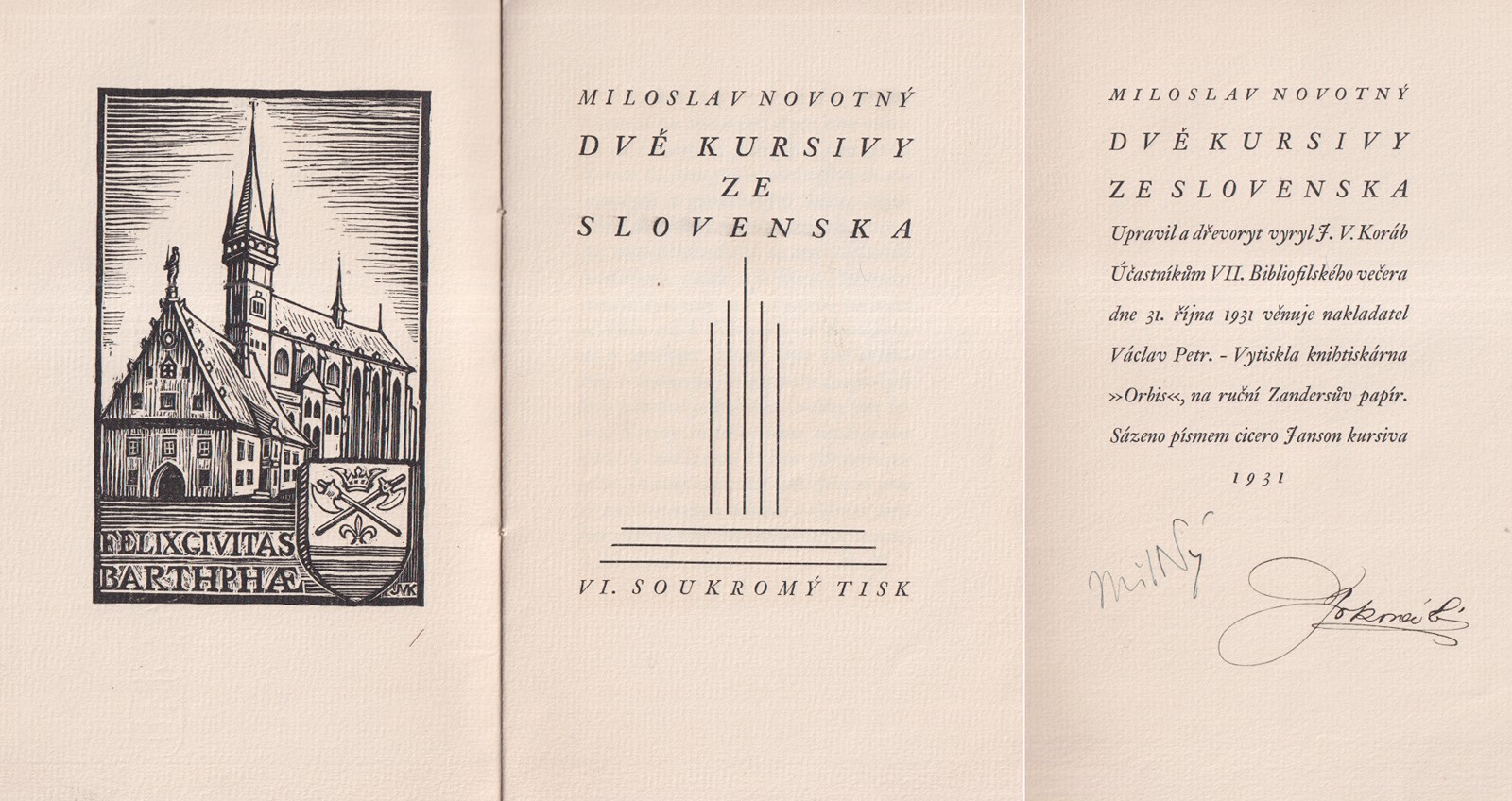 Josef Koráb (1901 - 1967) - Mil. Novotný: Dvě kursivy ze Slovenska