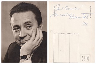Miroslav Horníček (1918 - 2003) - Podpis na fotopohlednici