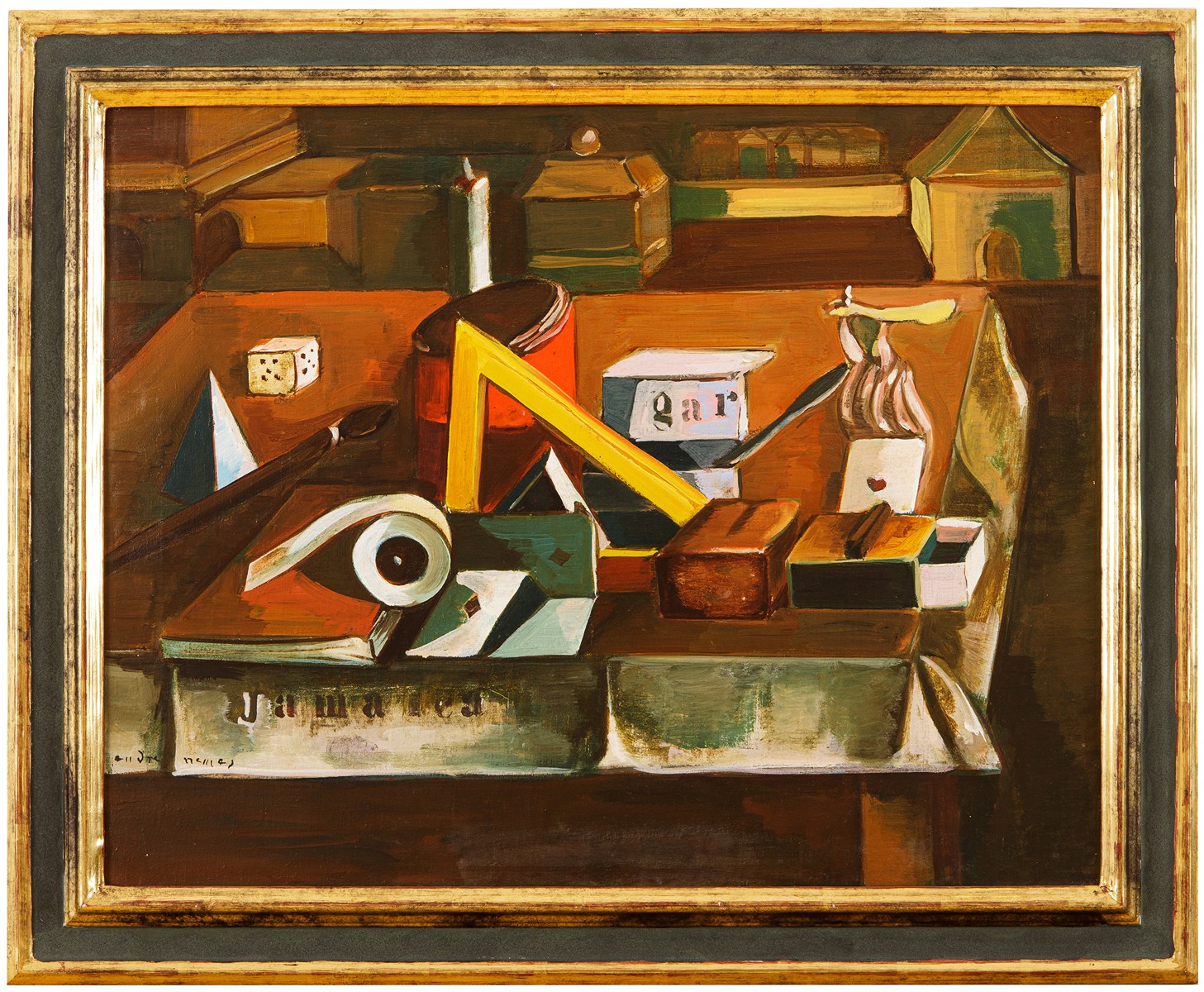 Nemes (Andrej Nemeš) Endre (1909 – 1985) - Zátiší s kostkami a žlutým trojúhelníkem