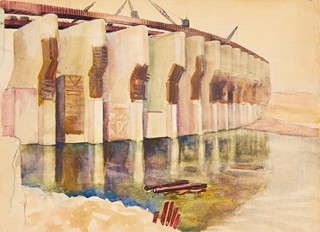 Kibargin (Kibardin) Georgij (1899 – 1989) - Stavba přehrady na Dněpru/konvolut 5 kreseb/