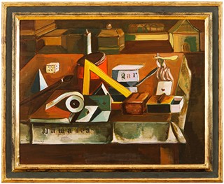 Nemes (Andrej Nemeš) Endre (1909 – 1985) - Zátiší s kostkami a žlutým trojúhelníkem