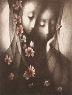 Jiřincová Ludmila 1912–1994 - Dáma s vějířem, Dámy s květinami – 2 ks