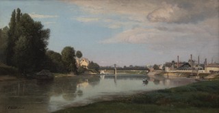 Chitussi Antonín 1847–1891 - Krajina s řekou a železničním mostem
