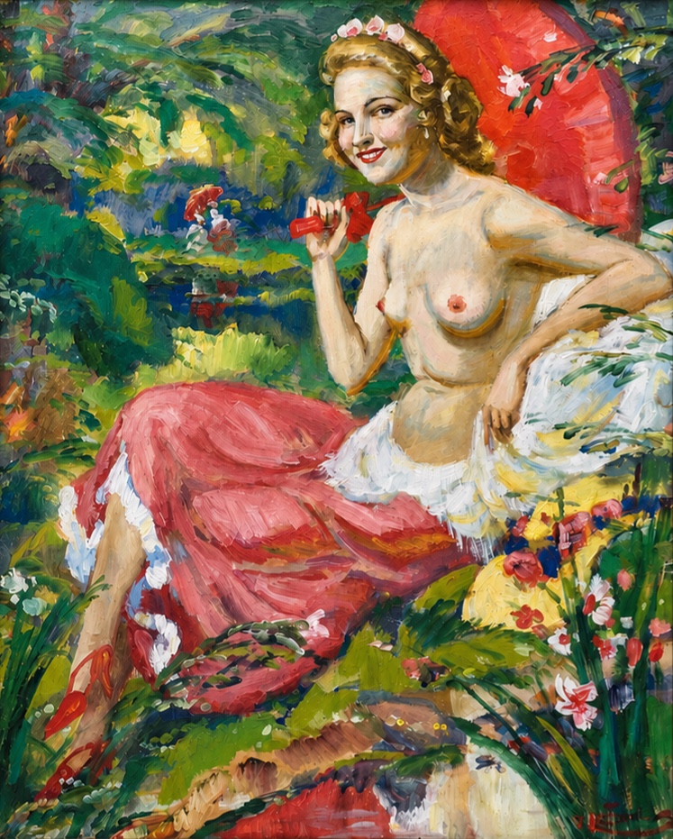 Vlastimil Košvanec (1887 - 1961) - Ženský akt v zahradě