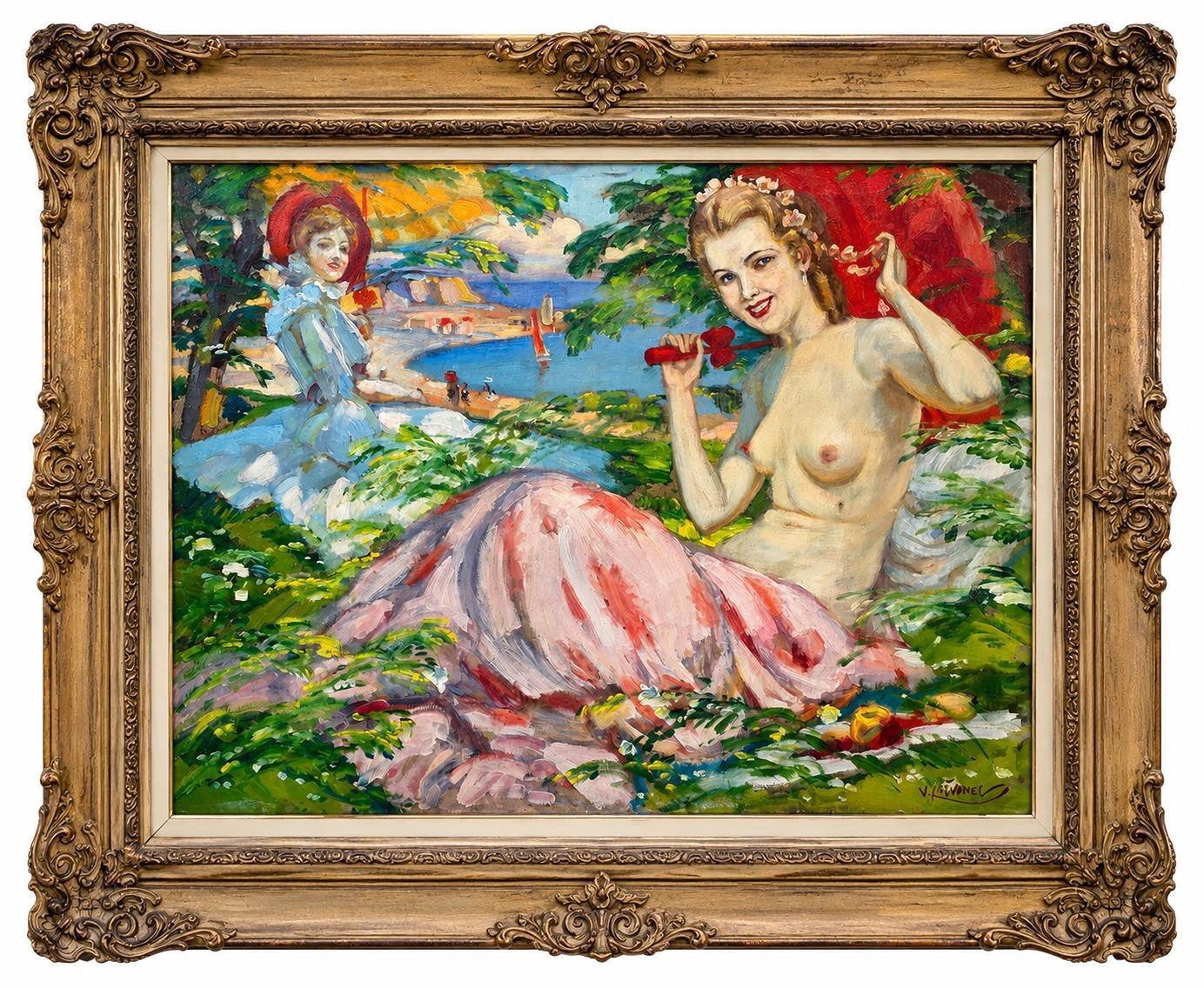 Vlastimil Košvanec (1887 - 1961) - Letní posezení u moře
