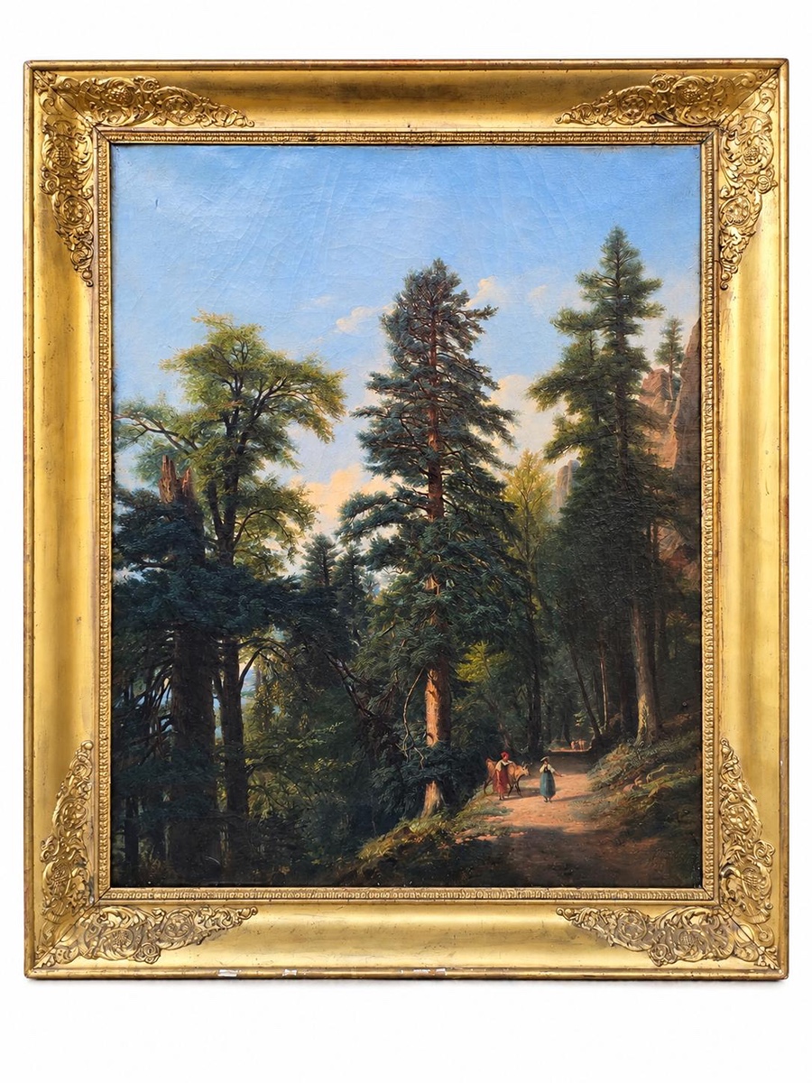 ÉDOUARD JEAN-MARIE HOSTEIN (1804–1889) - ROMANTICKÁ LESNÍ KRAJINA SE STAFÁŽÍ, 1839