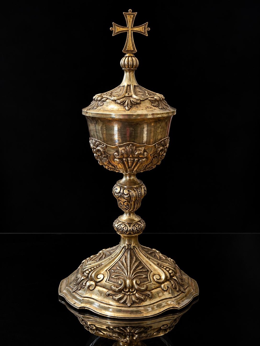 MONUMENTÁLNÍ STŘÍBRNÉ ZLACENÉ CIBORIUM - RAKOUSKO - UHERSKO, 19. STOLETÍ