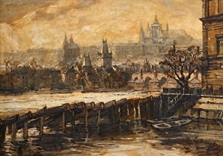 Jaro Procházka (1886 - 1949) - Pohled na Karlův most a Pražský hrad