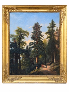 ÉDOUARD JEAN-MARIE HOSTEIN (1804–1889) - ROMANTICKÁ LESNÍ KRAJINA SE STAFÁŽÍ, 1839