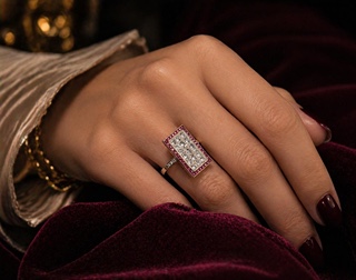 DIAMANTOVÝ PRSTEN S RUBÍNY CCA 2.0 CT., ART DECO